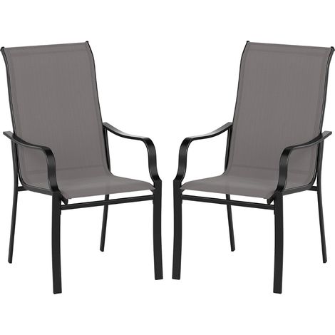 Mobili pranzo schienale alto sedile largo struttura metallo resistente Set sedie pranzo patio 2 Grigio (1/4)