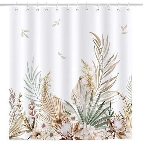 Cortina De Ducha - Poliéster Impermeable - Diseño Palmeras Flores Boho - 180 X 200 Cm - Con 12 Ganchos (1/5)
