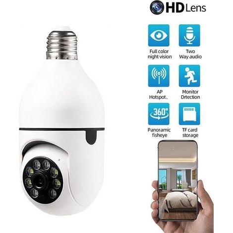 Home remote monitoring camera, 360-degree panoramic intelligent high-definition bulb-style lamp head monitoring camera lamp head -- 32G card - single TF card (1/4)