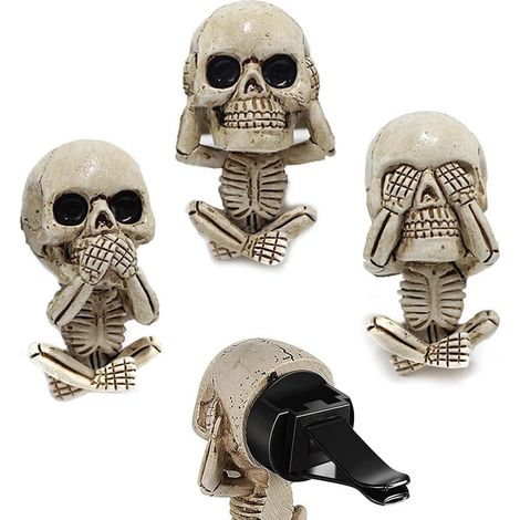 3 Clips pour Grille d'aération, Motif Tête de Mort, Résine, Diffuseur Parfum, Décoration Intérieur Voiture