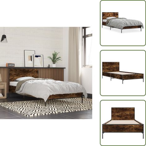 The Living Store Bettgestell Räuchereiche 100x200 cm Holzwerkstoff und Metall - Holzbettfassungen - Doppelbett - Bettkasten - Massivholzbette - Lattenrost