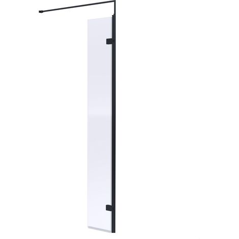 Balterley Drakelow Contemporary Bathroom 8mm Glass Wetroom Return Screen with Support Bar, Matt Black, 1950 x 322 x 27mm