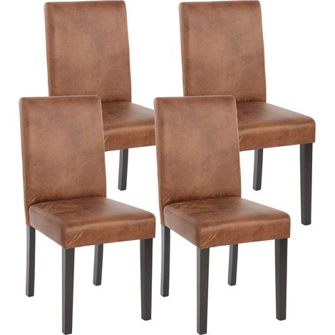 Lot de 4 chaises de séjour Littau, simili-cuir, aspect daim marron, pieds foncés
