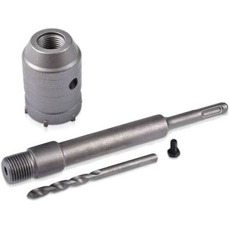 Sierra de corona SDS de 40 mm + varilla de conexión de 200 mm + broca helicoidal + tornillo de posicionamiento, para paredes de hormigón armado, ladrillos y aberturas de aire acondicionado. (1/5)
