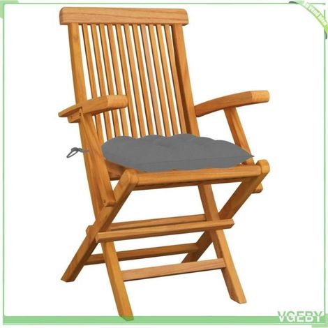 Chaises de jardin - FAFEICY - 3062530 - Bois teck massif - Pliantes - Lot de 3 avec coussins gris (1/5)