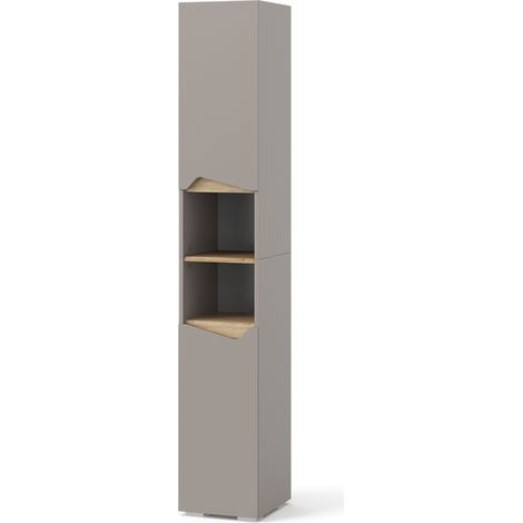 Meuble de rangement de salle de bain Marelle, Grège, 30 x 180 cm avec portes, et compartiments ouverts, Vicco