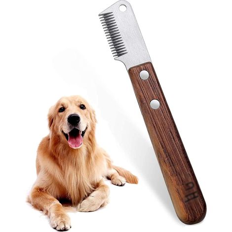 Cuchillo recortador para perros con peine y mango de madera, herramienta de aseo de precisión. (1/3)