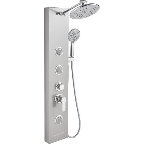 Panneau de douche avec robinet, colonne de douche 5 fonctions avec douche à effet pluie, 2 pulvérisateurs latéraux, douchette à main et bec de baignoire, hauteur réglable, panneau de douche (1/5)