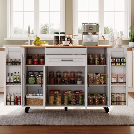 Isola cucina mobile 136 x 70 x 92 cm MDF bianco e naturale HAVRYA (1/5)