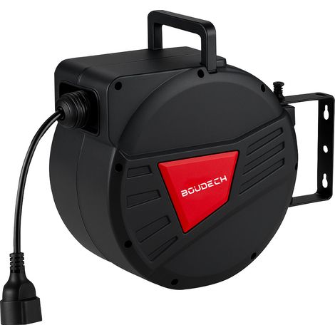 Denki 15 - Automatische Wand-Kabeltrommel 15 m für Innen- und Außenbereich 250V Schuko-Stecker aus schwarzem Polypropylen
