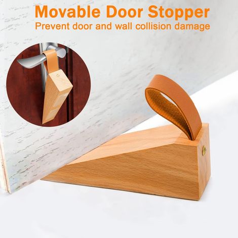 Butée de porte en bois massif, cales antidérapantes robustes et durables, adaptées aux bas de porte de 0,5 à 3,3 cm (lot de 2), (1/4)
