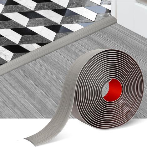 Tira de umbral autoadhesiva de 5 cm, fácil de cortar e instalar, junta de PVC flexible para rellenar huecos entre suelos (gris, 2 m).
