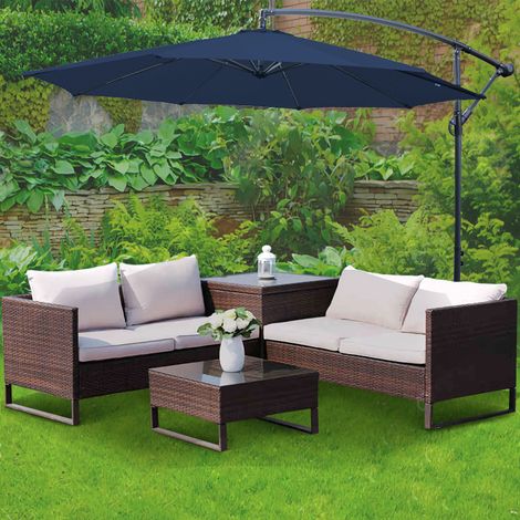 Greenbay 3m Garden Banana Parasol Patio Sun Shade Shelter Crank Hanging Rattan Cantilever Umbrella Blue (1/5)