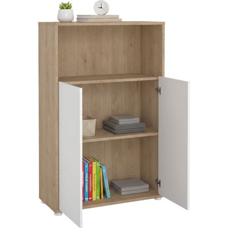 Dmora - Aparador Perrine, Bufé de salón, Aparador de salón, Despensa de cocina, 80x34 h124 cm, Roble y Blanco