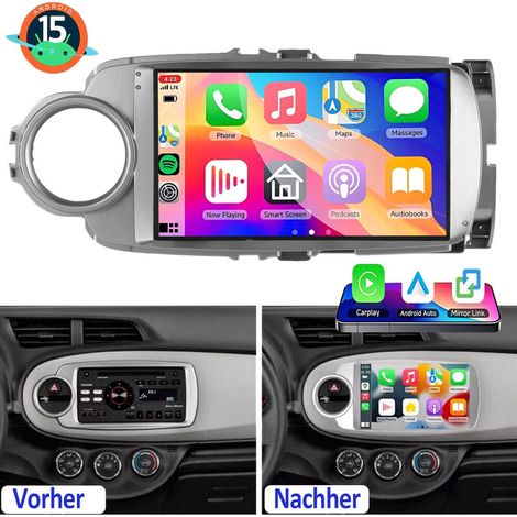 Autoradio Android 15 pouces compatible CarPlay pour Toyota Yaris 2011-2018, 32/64 Go, RDS, GPS, navigation, Wi-Fi et commandes au volant. - 2+64G