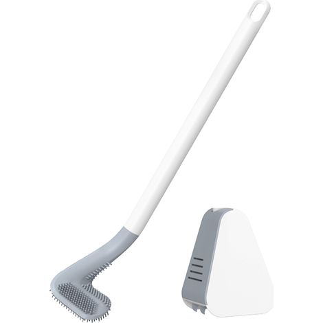 Cepillo de baño de pared con soporte adhesivo, no requiere perforación, TPR flexible para inodoro (1/5)