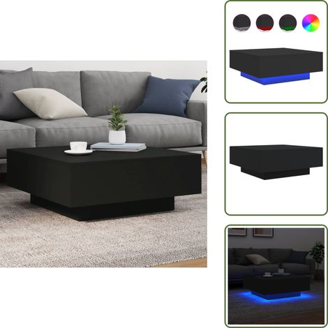 Table basse avec lumières LED noir 80x80x31 cm - Table Basse Design - Table Basse Led - Table Basse Moderne - Meuble Salon - Table D'appoint (1/5)