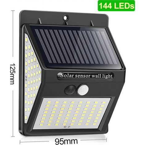 Lampe solaire d'extérieur, lampe solaire à détecteur de mouvement sur trois faces, éclairage extérieur, détecteur de présence - 144 LED (1/5)