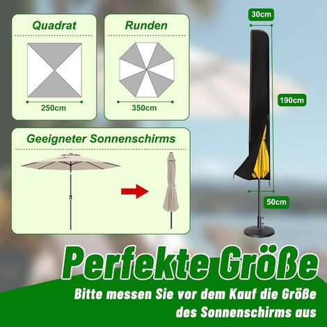 Sonnenschirmhülle aus 210D Oxford-Gewebe, wasserdicht, Maße 190 x 30 x 50 cm, UV- und windbeständig, mit Reißverschluss für Schutz bei jedem Wetter im Garten. (1/4)