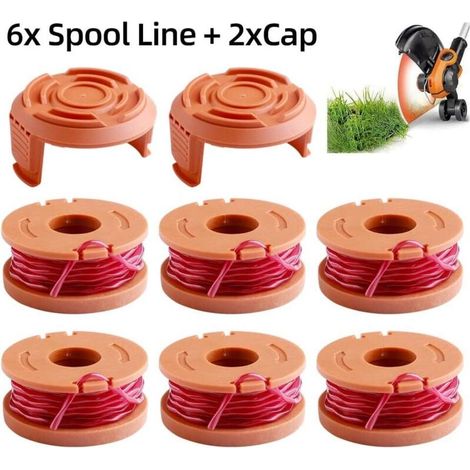 Lot de 6 fils de débroussailleuse WA0004.1 pour tous les coupe-bordures WORX 20 V (6 x 3 m de long, diamètre du fil 1,65 mm) + 2 capuchons (1/5)