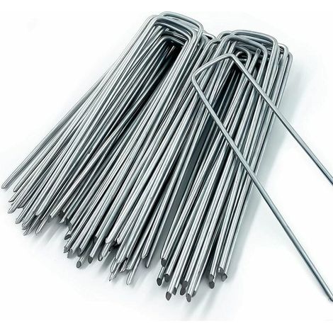 50 U-förmige Gartenpfähle für Unkrautvlies, zur Unkrautbekämpfung, als Zeltpflöcke und für Gartenzäune, 150 mm lang, 25 mm breit, 3 mm Durchmesser (1/5)