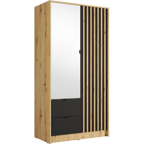 Armadio 2 ante e 2 cassetti Con specchio L102 cm Naturale e antracite – NEROVAL