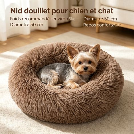 Tapis rond en peluche pour animaux de compagnie, convient aux chats et aux chiens, 50 cm de diamètre, confortable et chaud, poids maximal supporté : 5 kg - Kaki (1/5)