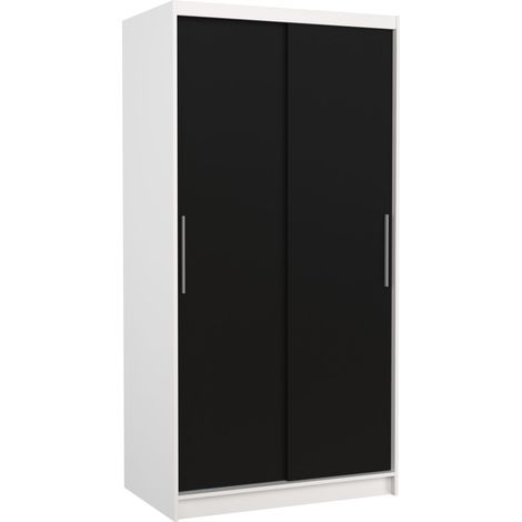 Petite armoire de chambre à coucher blanche 2 portes coulissantes noir Kilane 100cm (1/5)