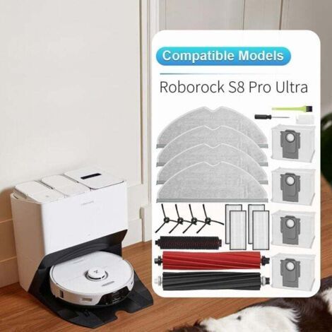 NALOOKAMIC Accessoires pour Roborock S8 Pro Ultra, Pièces de Rechange de 2 Brosses Principales, 4 Filtres, 4 Serpillières, 4 Sacs à Poussière et 4 Brosses Latérales