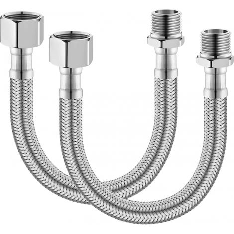 2 tuyaux flexibles tressés inox pour robinets, rallonge lavabo pour salle bain et toilettes (1/5)