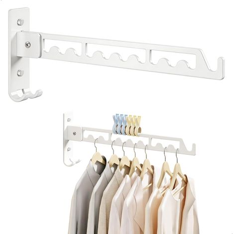 Folding Drying Rack, Wall Mounted Drying Rack, Stainless Steel Foldable, Waterproof, Rust-Proof, Space-Saving, Laundry Rack for Laundry Room, Balcony, Bedroom, Bathroom, White (1/5)