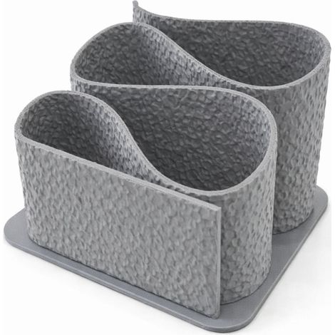 Organizador de escritorio gris con 3 compartimentos para accesorios.