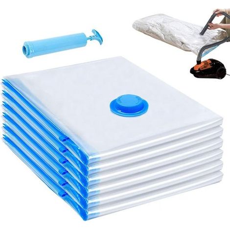 Sacs de rangement - Ensemble de 6 pièces - 60 cm 80 cm - Sacs de rangement sous vide - Pompe à air manuelle incluse - Permet d'économiser 80 % d'espace (1/5)