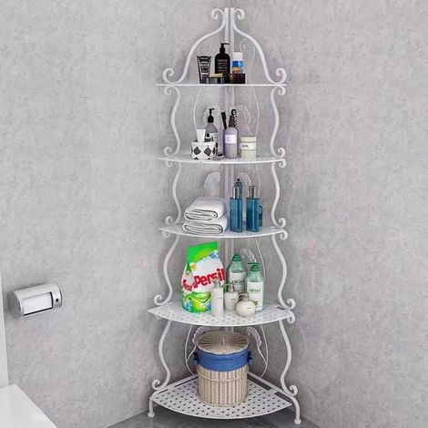 TrAdE Shop Traesio - Mobile 5 Mensole Ad Angolo Bagno Ripostiglio Angoliera Ripiani Portaoggetti Ferro Decorato - (1/4)