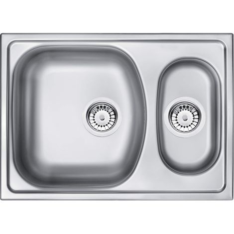 Évier de cuisine encastrable en acier inoxydable à deux bacs, 62 x 44 cm, finition inox - Lonsy