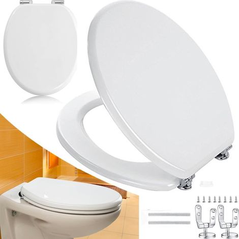 Abattant WC universel pour salle de bain en bois lourd MDF avec charnières antirouille en alliage de zinc, design moderne, dimension 45 x 36 cm (blanc) (1/5)