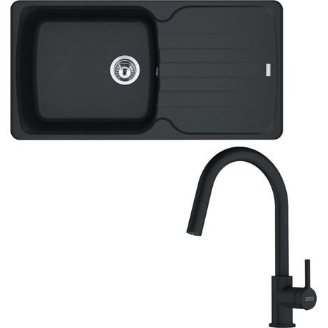 Pack full black évier XL Antea Fragranit 970 x 460 x 210 mm + mitigeur Lina J douchette noir - Franke (1/5)