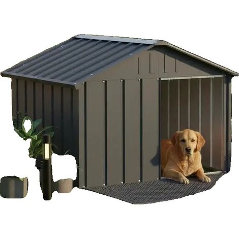 Caseta para perros, acero galvanizado, resistente a la intemperie, verde militar (1/2)