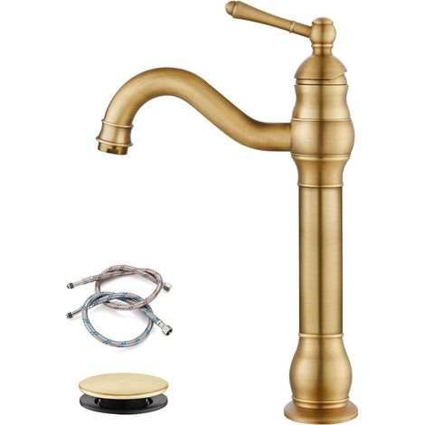 Robinet de lavabo en laiton, Style européen rétro, Design gourde avec tuyau et joint, robinet d'évier de salle de bains pour la maison (1/5)