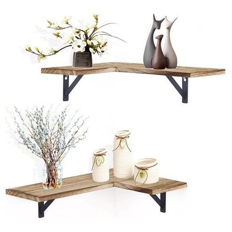 Schweberegale - 2er-Set - Schwebende Eckwandregale - Dekorative Wandregale - Ausstellungsregale aus Holz für die Wohndekoration - Geeignet für Schlafzimmer, Badezimmer usw. (1/5)