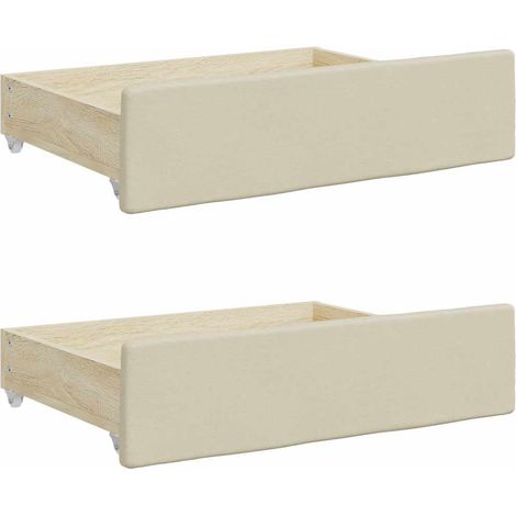 Tiroirs de lit 2 pcs crème bois d'ingénierie et similicuir (1/5)