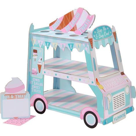 Alzata per torta Furgone dei gelati con 3 ripiani Decorazioni per feste di compleanno per bambini per dolci, cupcakes, dessert, prelibatezze, estate, barbecue da giardino, centrotavola (1/5)