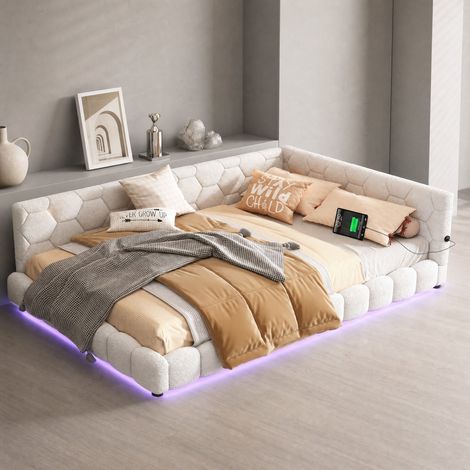 Lit 140x200 cm blanc – cadre avec LED, USB et Type-C, sans matelas (1/5)