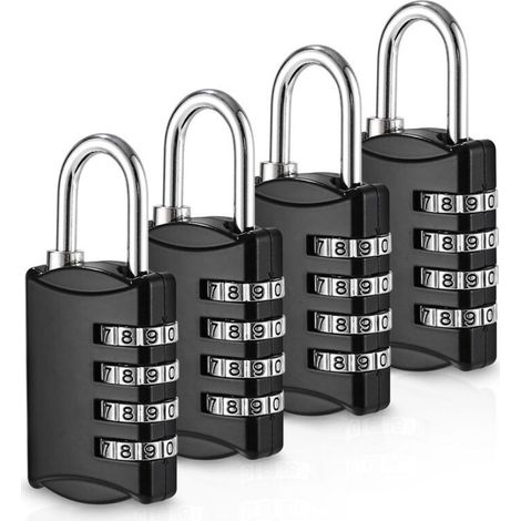 Lntyq 4 Pièces Cadenas Code, Cadenas 4 Chiffres, Cadenas Valise, Cadenas Code Exterieur Résistant aux Intempéries, Cadenas Casier Alliage de Zinc, pour Abri de Jardin, Gym, Garage, École