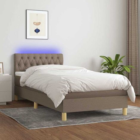 Cama box spring con colchón LED tela gris taupe 100x200 cm (1/5)