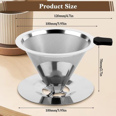 Permanenter Kaffeefilter, wiederverwendbarer Edelstahl-Kaffeefilter, 800 Mesh Papier, leicht zu reinigen, für die manuelle Kaffeezubereitung (1/5)