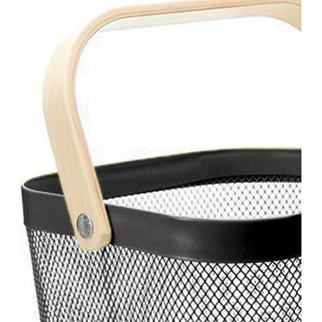 Panier de rangement pour fruits et légumes, panier de rangement pour la cuisine et la salle de bain, panier de rangement portable en fer forgé Risato, panier d'égouttage, noir. (1/5)