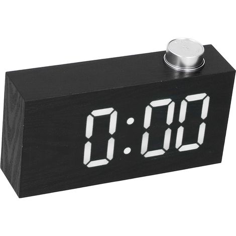 Réveil Numérique LED avec Thermomètre, Grain de Bois Imitation et Alimentation USB - Blanc