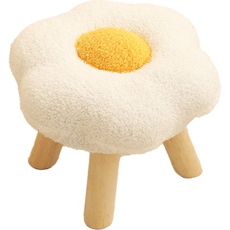 Petit repose-pieds mignon en velours doux effet tournesol, en bois haute résilience, idéal pour la chambre, le salon ou le canapé (blanc). (1/5)