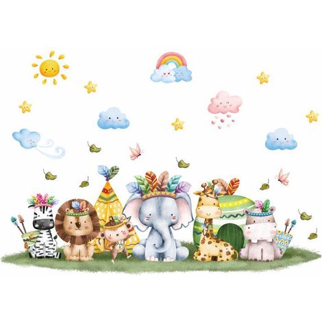 Ahlsen 1 Set Cartoon-Safari-Tiere-Wandaufkleber, niedlicher Elefant, Zebra, Giraffe, indischer Stil, Schmetterlingsblatt-Wandaufkleber, abnehmbare Kinder-Wanddekoration (1/5)